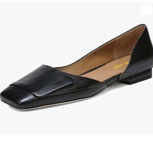 Women Fashion Pump Side Cut Ballet Flats Block Low Heeled Square Toe, Black Shoe